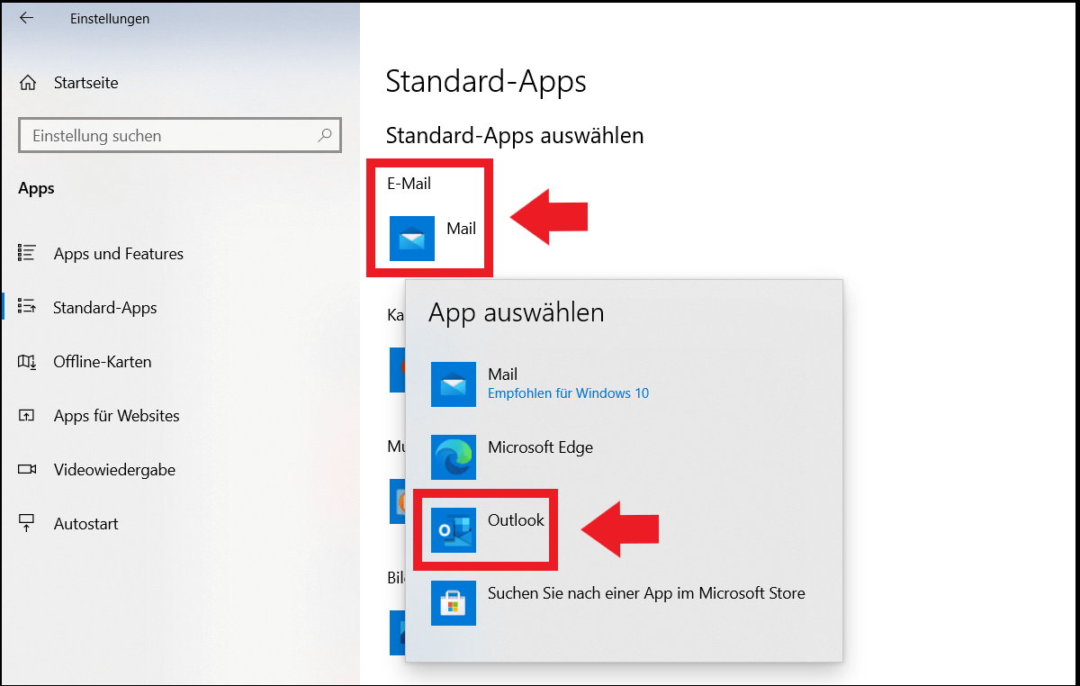 Windows 10: Standard-App für E-Mail auswählen