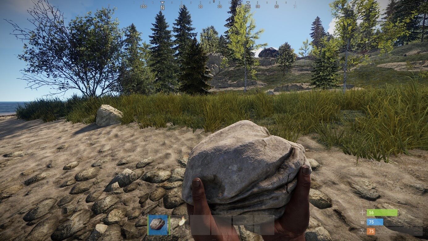 Screenshot aus Rust: Spieleinstieg mit Stein und Fackel