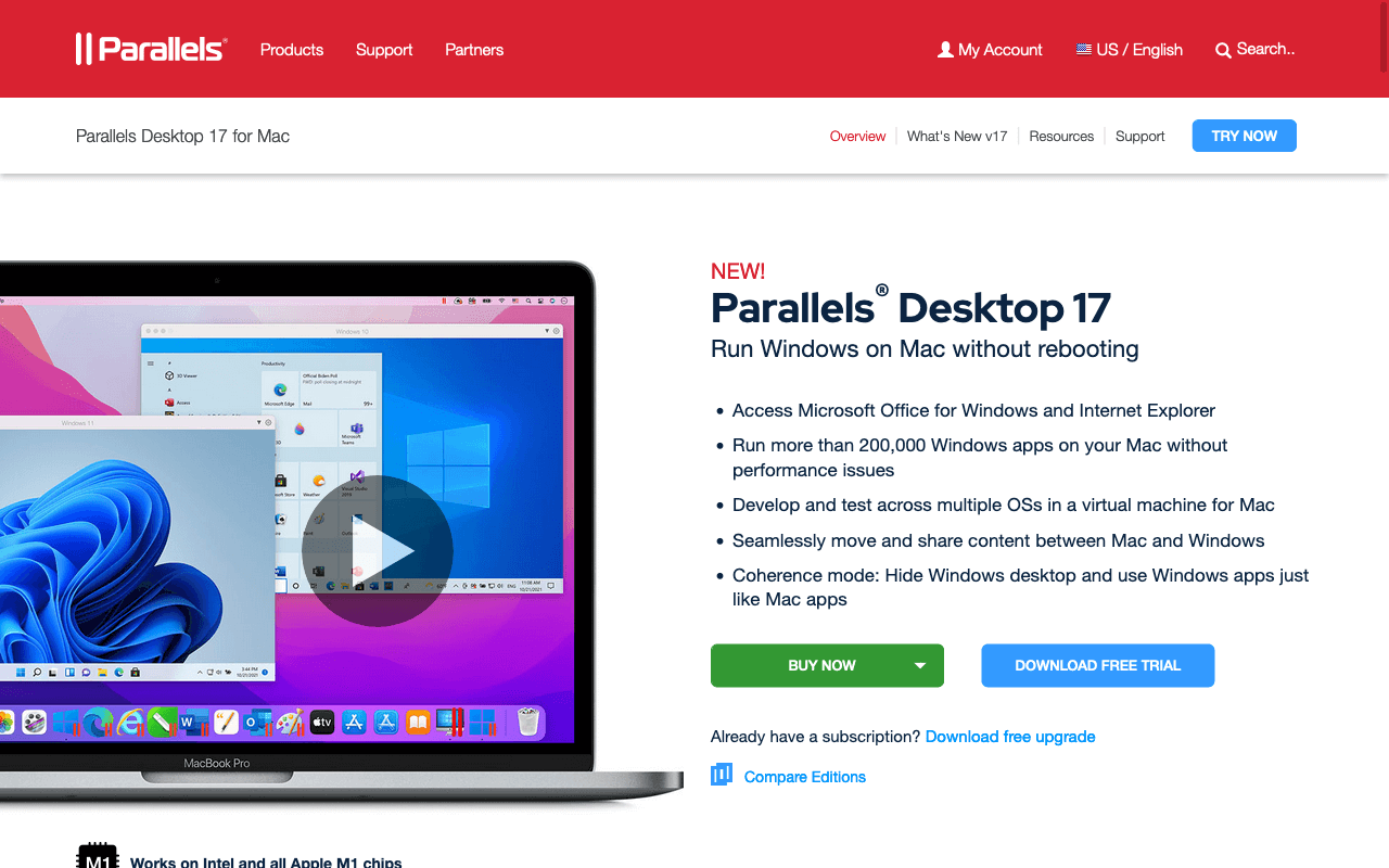 Screenshot der Parallels Desktop for Mac Website