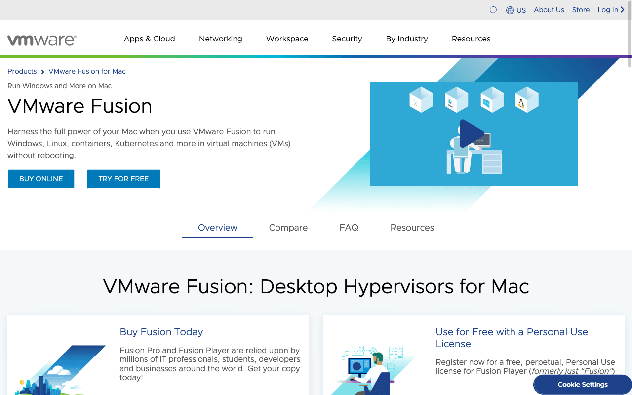 Screenshot der VMware Fusion Pro Website