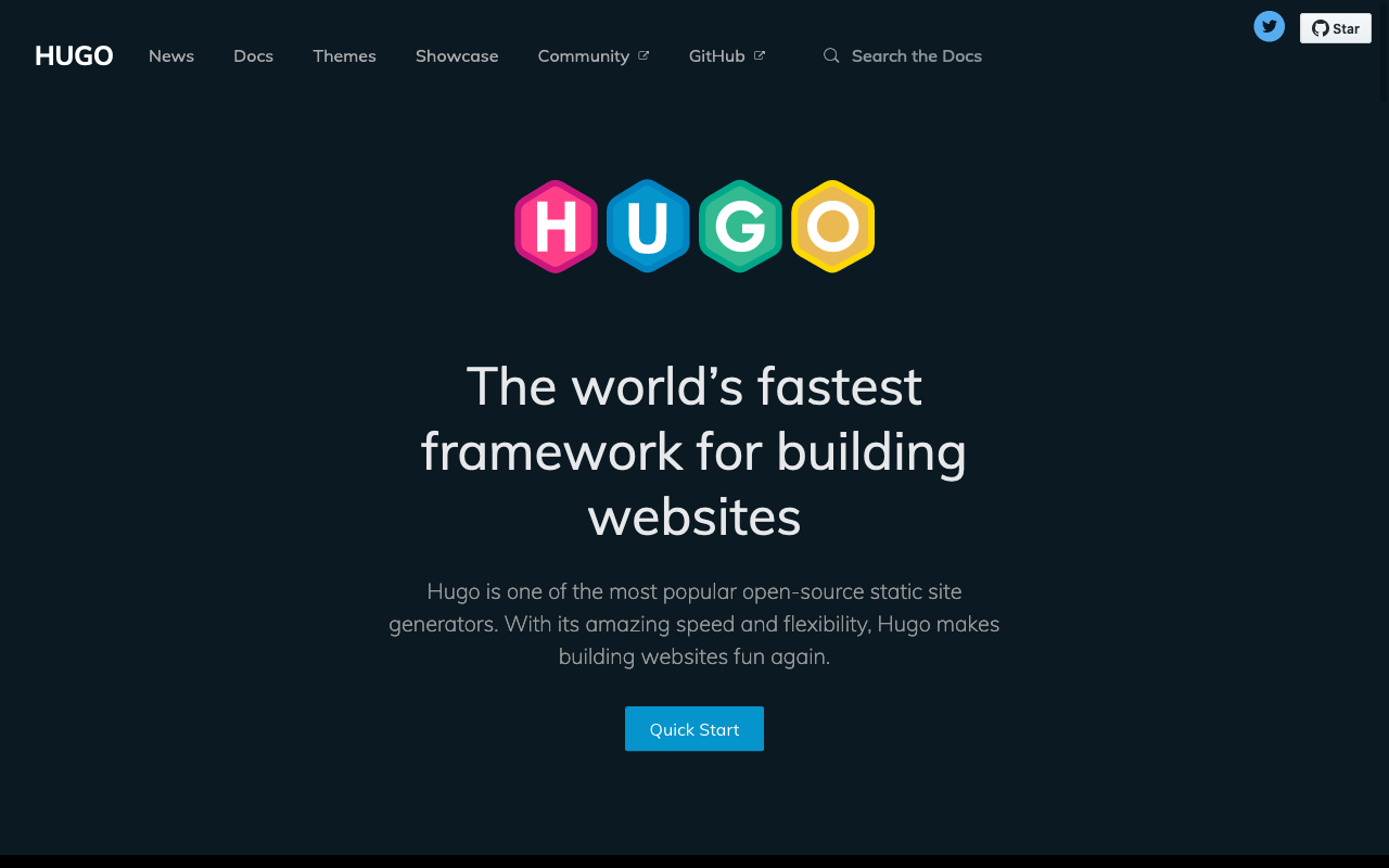 Screenshot der Website von Hugo