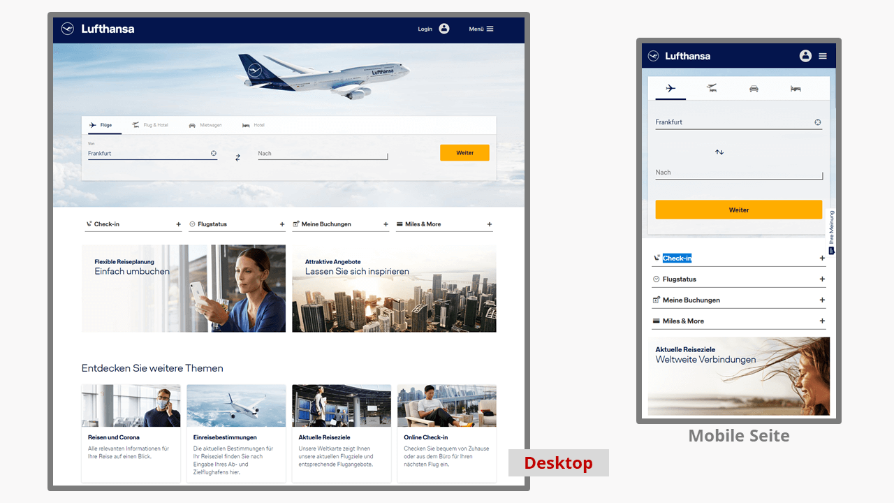 Website der Fluggesellschaft Lufthansa