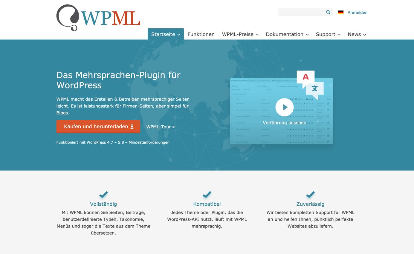 Website des WordPress-Plugins WPML