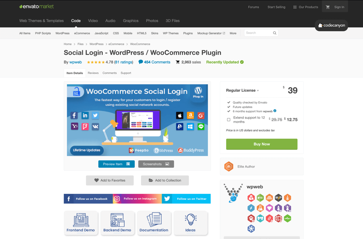 WooCommerce Social Login bei envatomarket