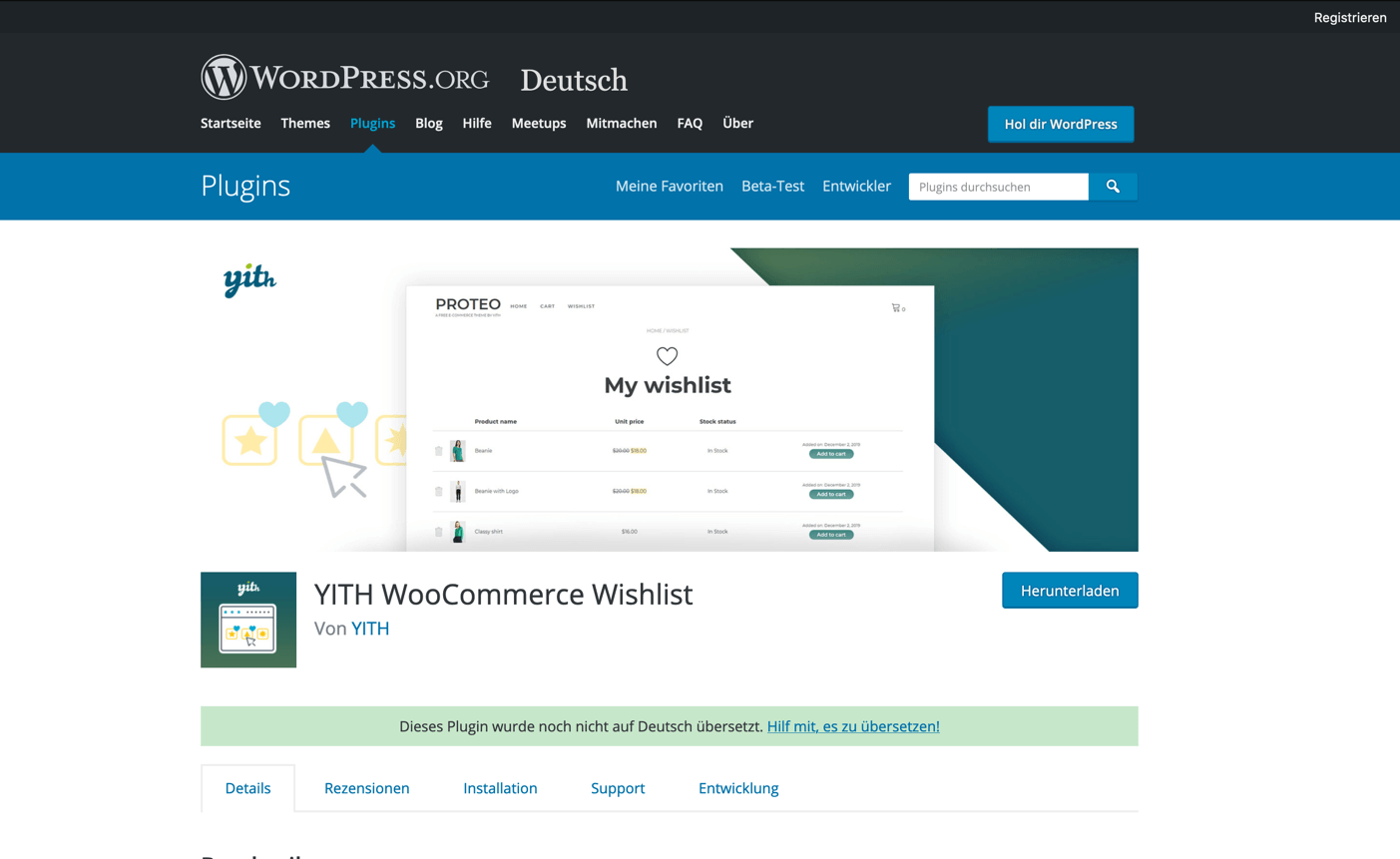 YITH WooCommerce Wishlist auf WordPress.org
