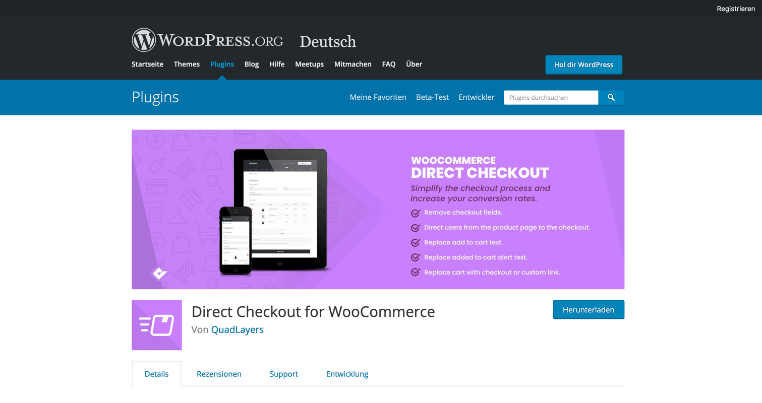 WooCommerce-Plugin Direct Checkout auf WordPress.org