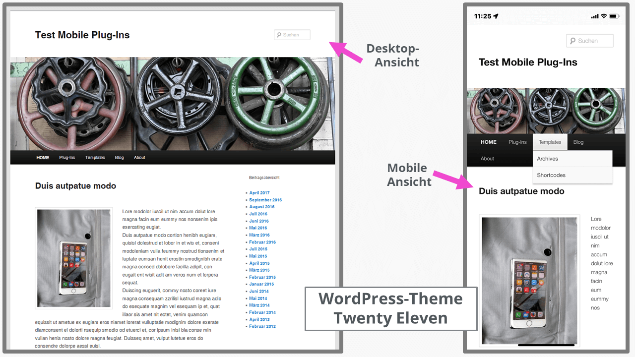 Desktop- und mobile Ansicht des WordPress-Themes Twenty Eleven