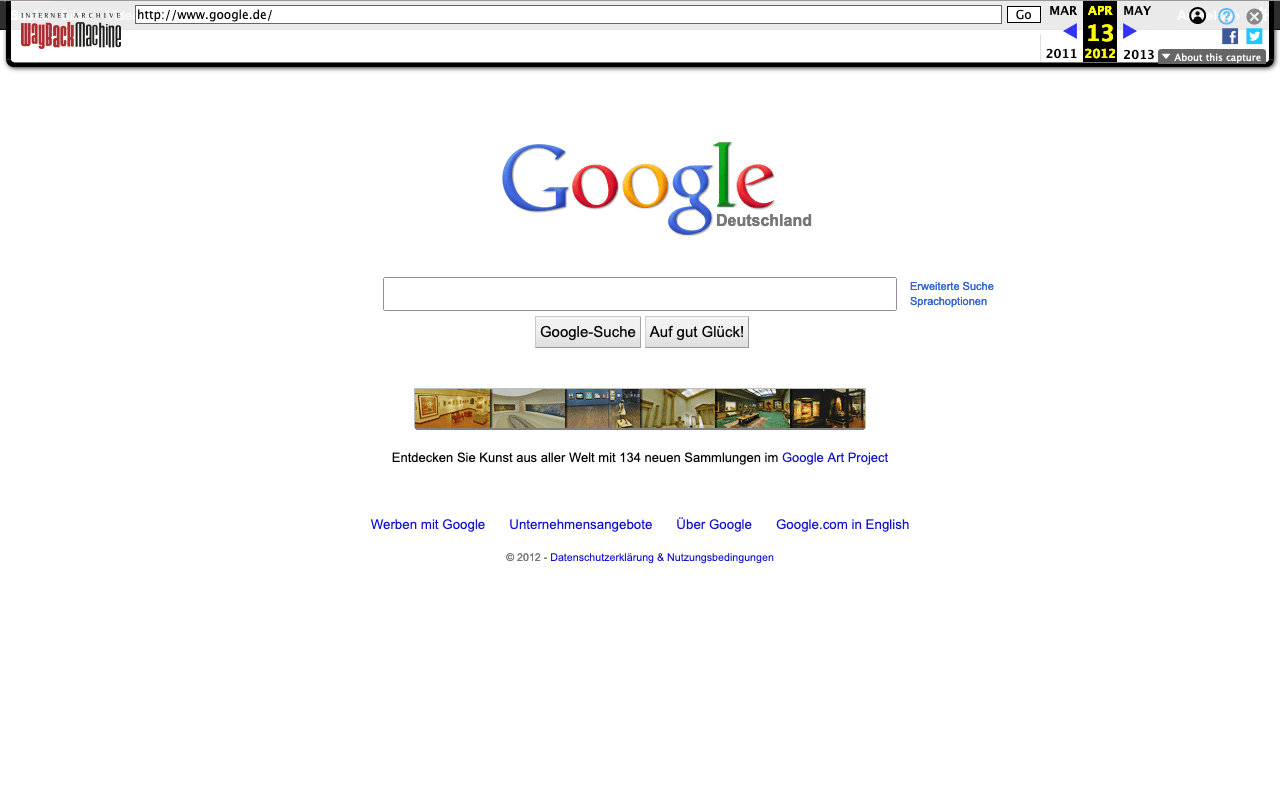 Archivierte Version der Google-Homepage aus dem Jahr 2012