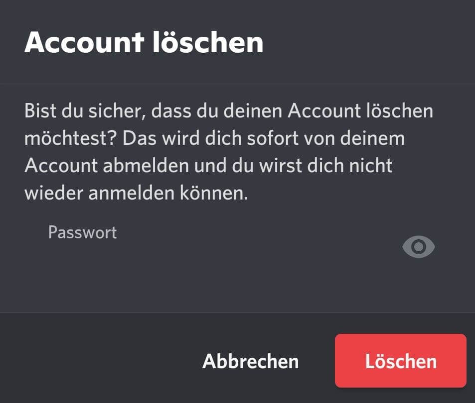 Discord-Account löschen Bestätigung App