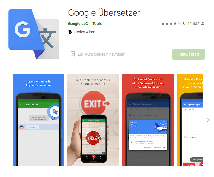 Google Translate im Google Play Store