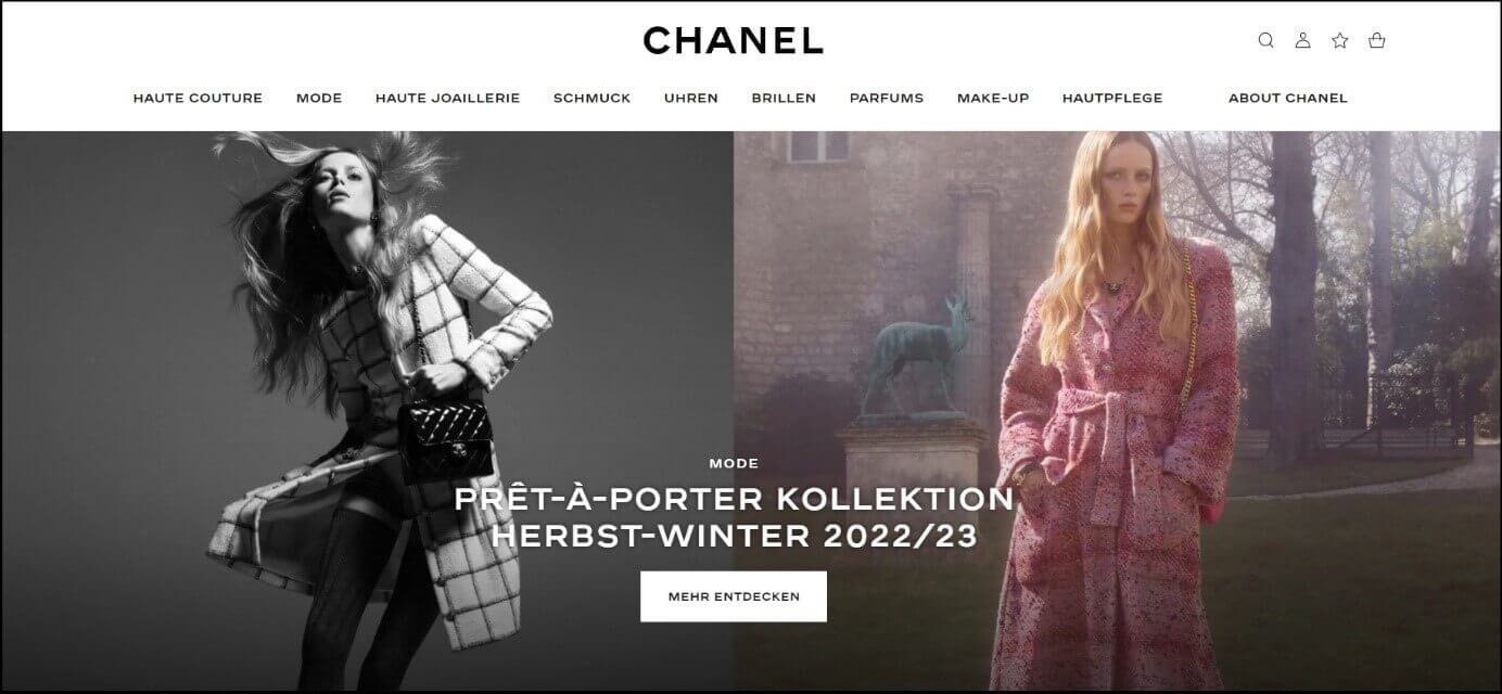 Die Homepage des Unternehmens Chanel