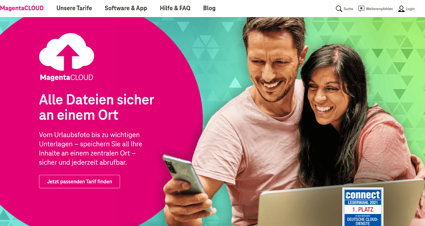 Die Homepage des Telekom-Cloud-Speichers MagentaCLOUD