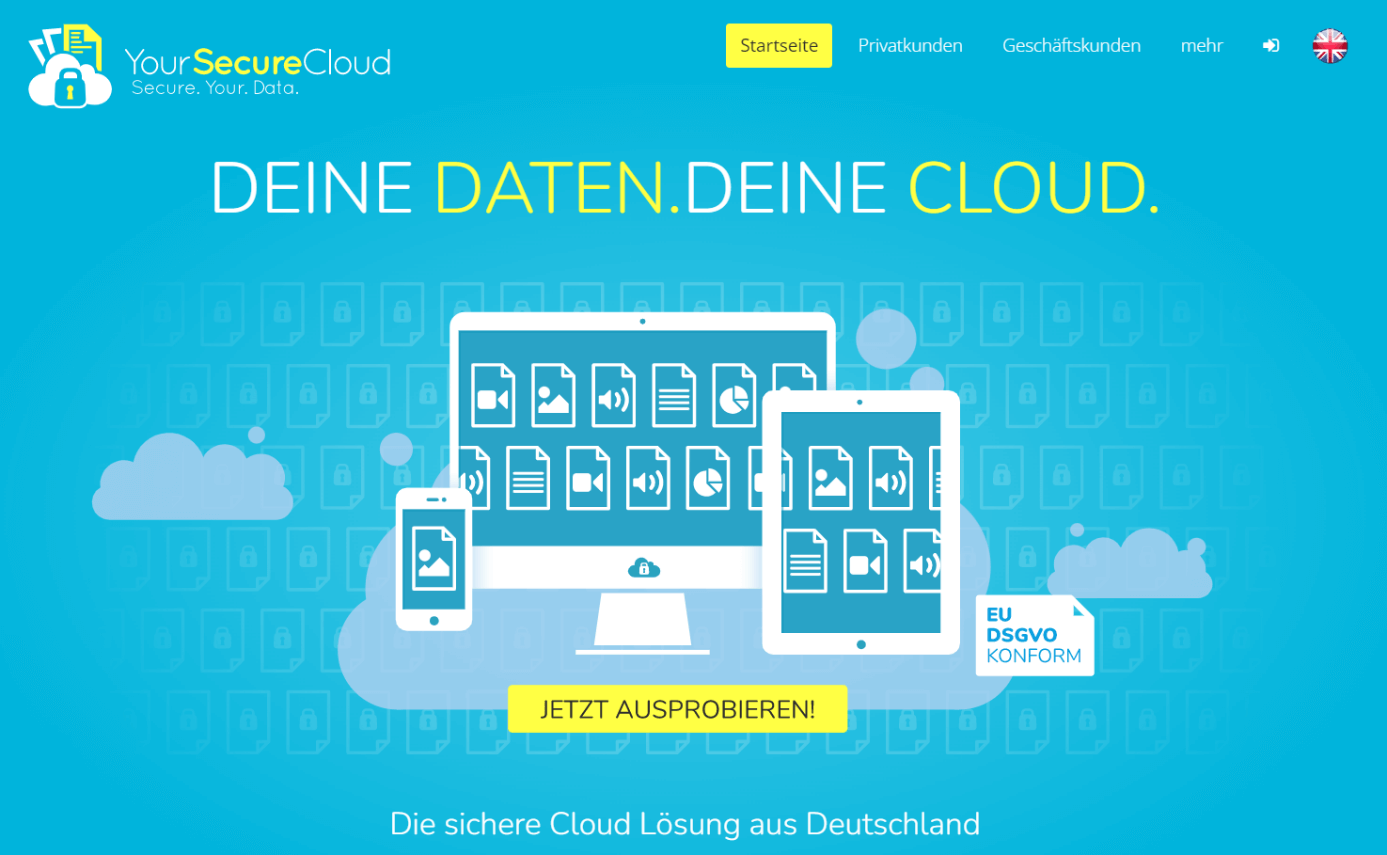 Die Homepage des Cloud-Dienstes Your Secure Cloud