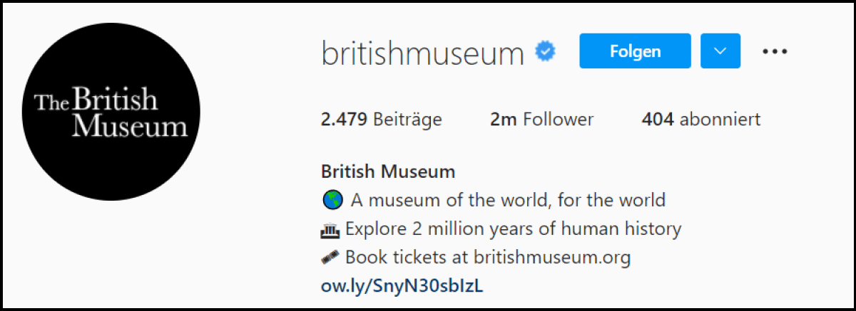 Instagram-Bio des British Museum
