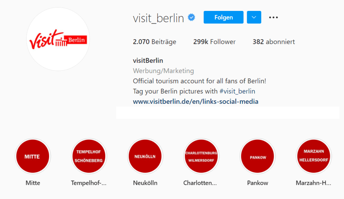 Instagram-Bio von Visit Berlin