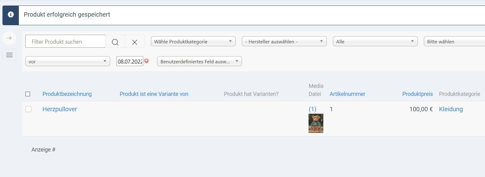 Joomla-Onlineshop: Eingepflegtes Produkt (VirtueMart)