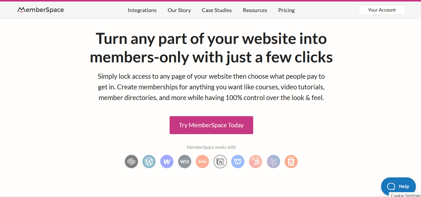 Screenshot der Website von MemberSpace