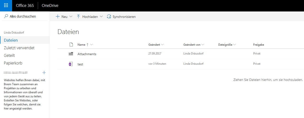 Microsoft OneDrive for Business: Benutzeroberfläche der Web-App