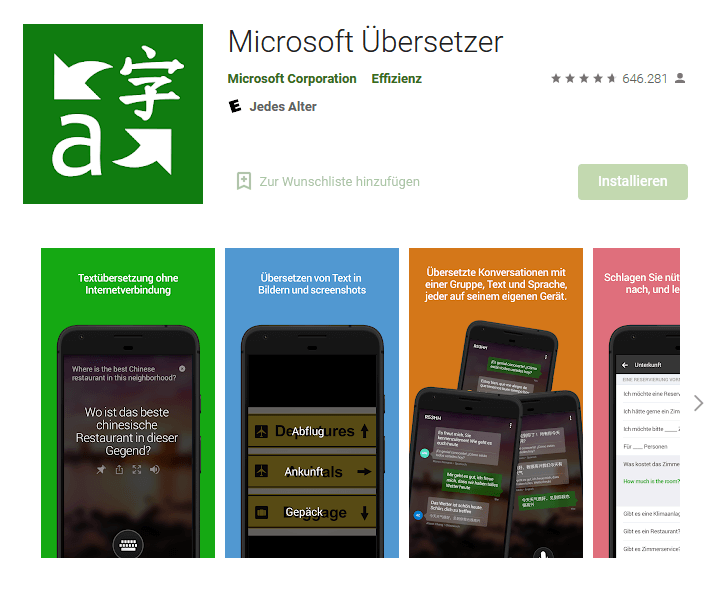 Microsoft-Übersetzer im Google Play Store