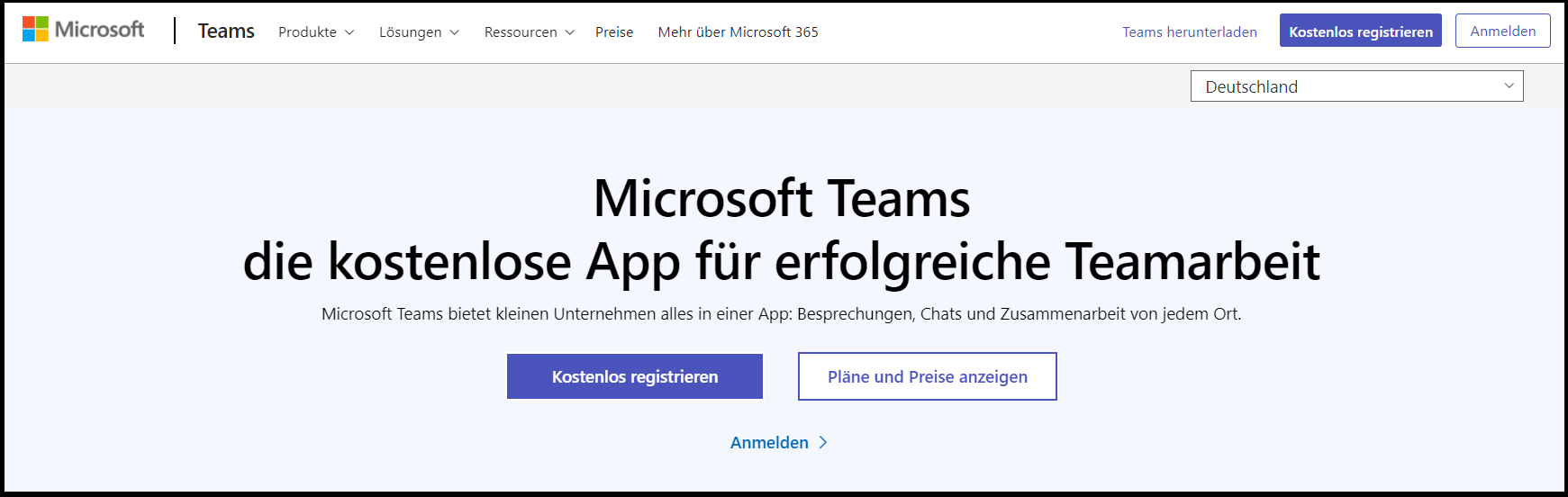 Microsofts Website für den Download von Microsoft Teams