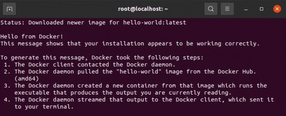 Ubuntu-Terminal: Docker-Erfolgsmeldung