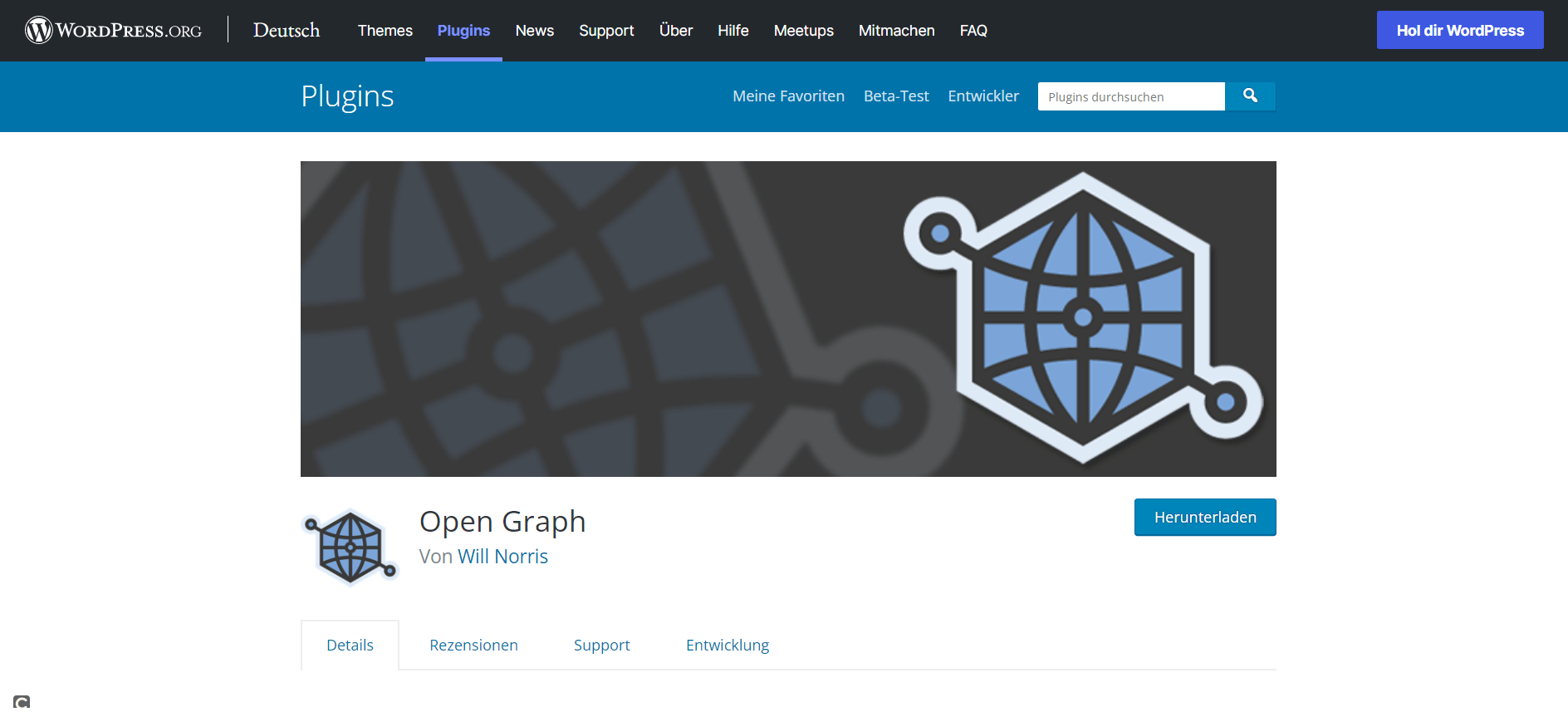 Startseite des Plugins Open Graph bei WordPress