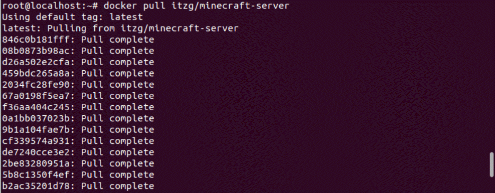 Pull des Minecraft-Docker-Containers via Ubuntu-Terminal