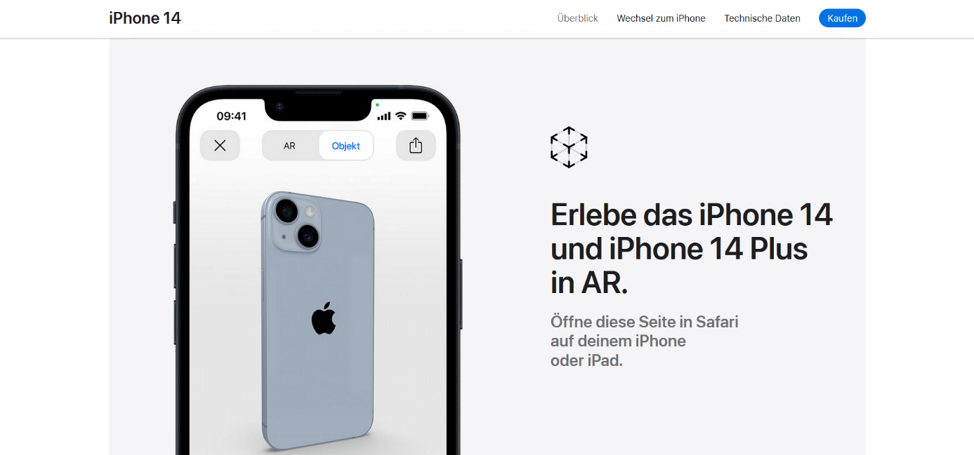 Screenshot der Apple-Produktseite des iPhone 14