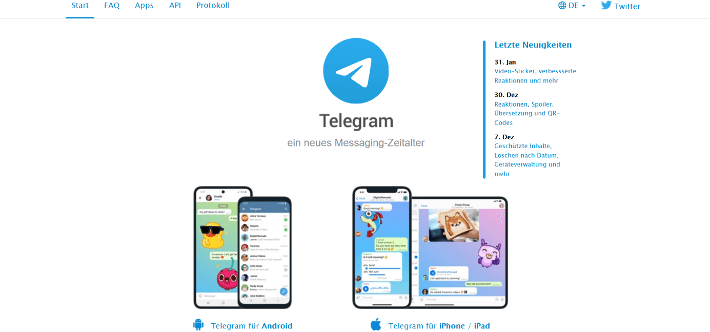 Screenshot der Telegram-Seite