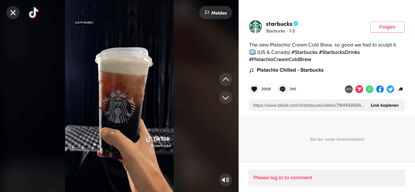 Screenshot eines TikTok-Posts von Starbucks