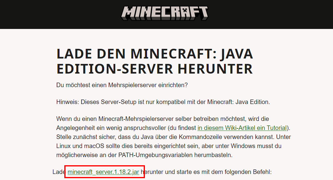 Screenshot von minecraft.net