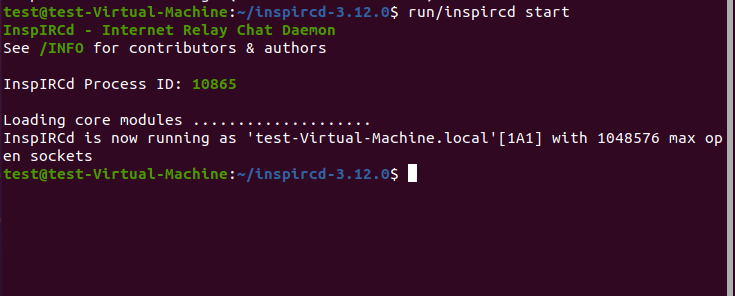 Text: Start von InspIRCD via Ubuntu-Terminal