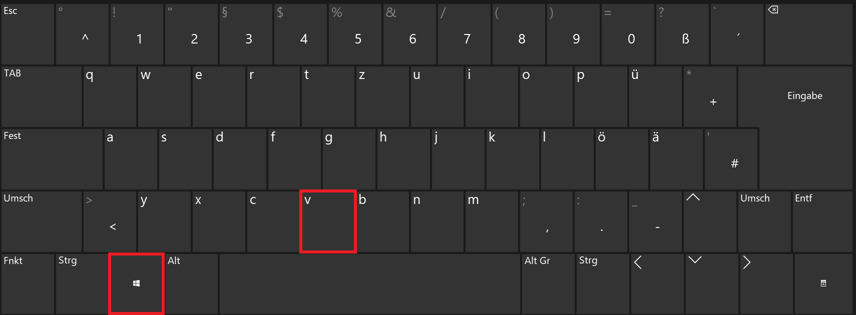 Tastatur: Shortcut „Windows-Taste + V“
