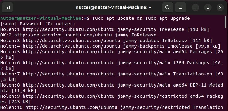 Ubuntu 22.04: Aktualisierung via Terminal
