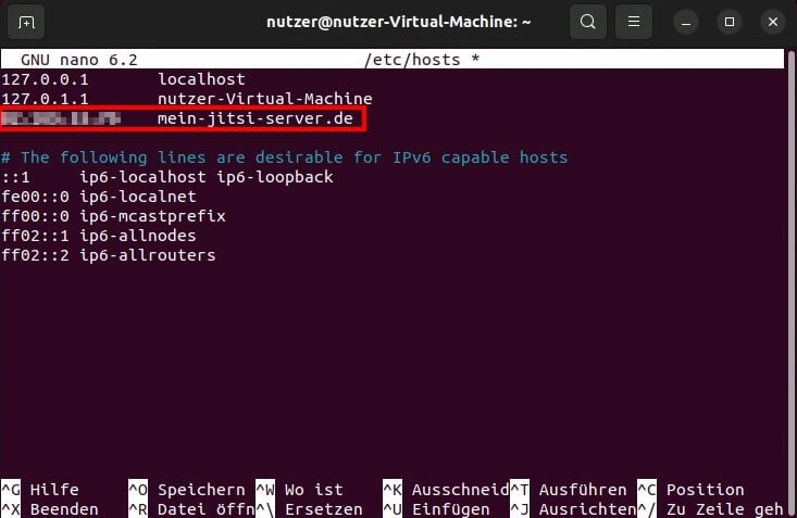Ubuntu-Hosts-Datei mit neuem Adresseintrag