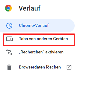 Screenshot der Verlaufsoptionen im Chrome-Browser