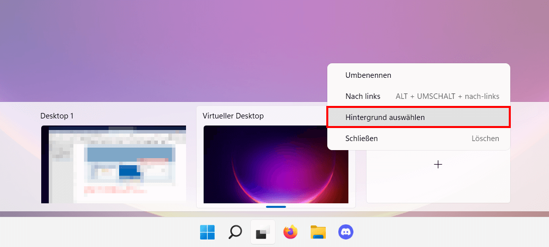 „Hintergrund auswählen“-Menüpunkt im Windows-11-Desktop-Manager