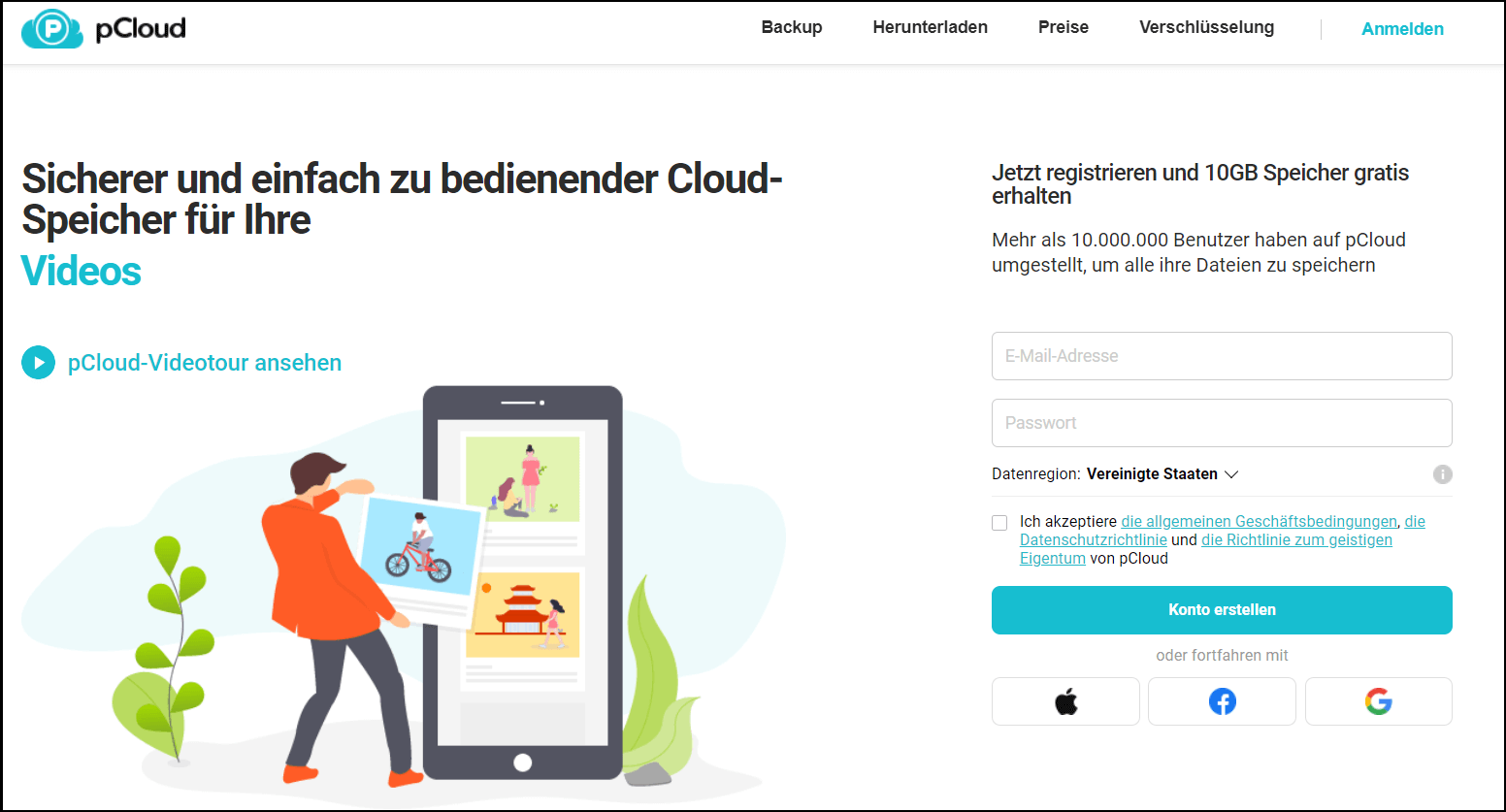 Die Website des Schweizer Cloudspeicher-Anbieters pCloud