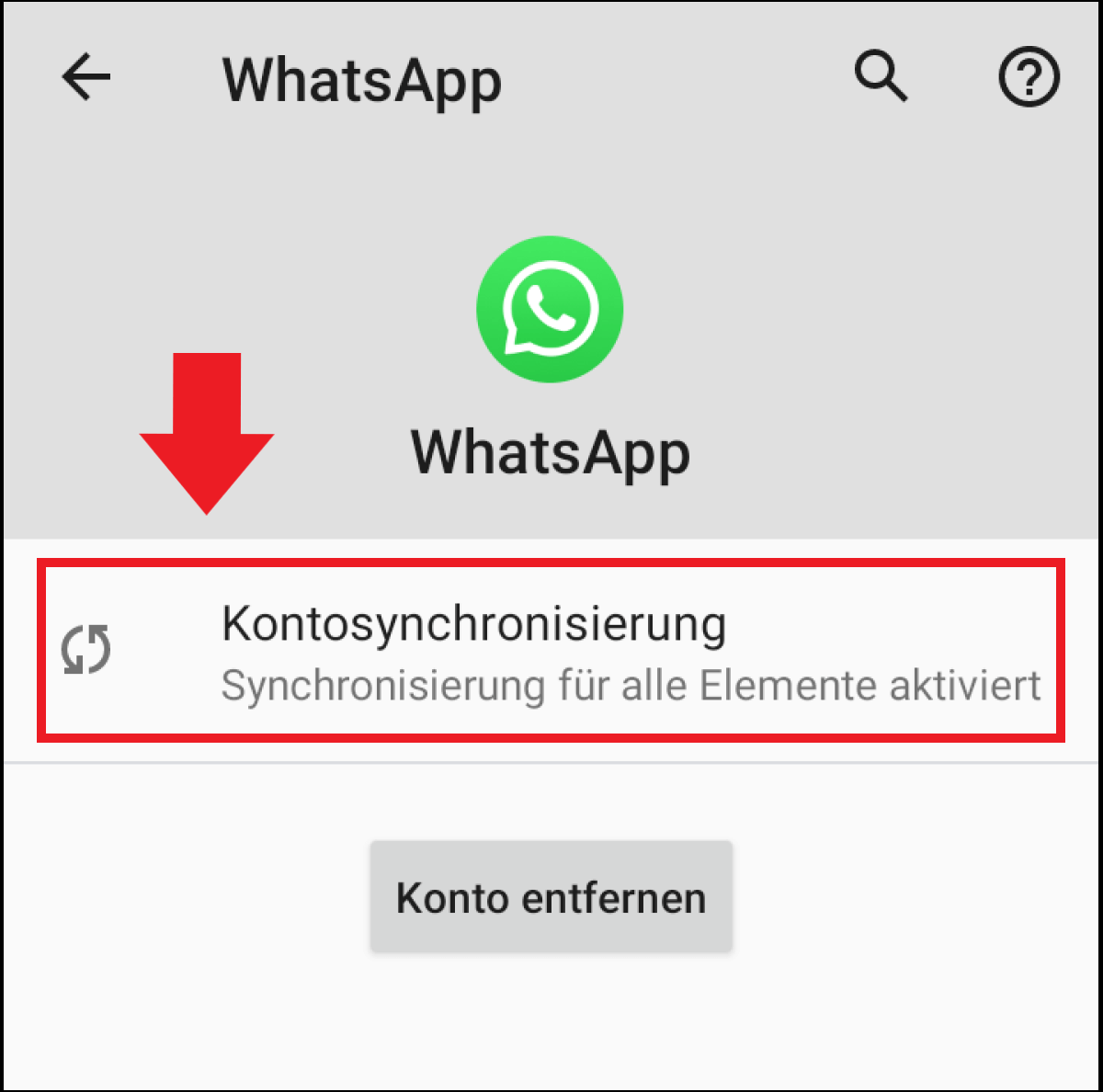 WhatsApps „Kontosynchronisierung“ im Menü „Konten“