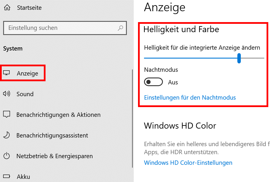 Windows 10: Helligkeit einstellen