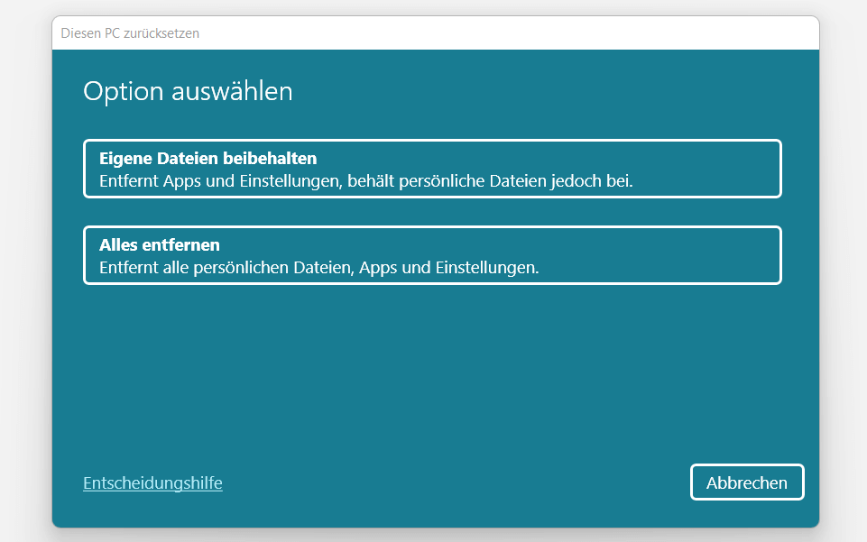 Windows 11: Assistent „PC zurücksetzen“