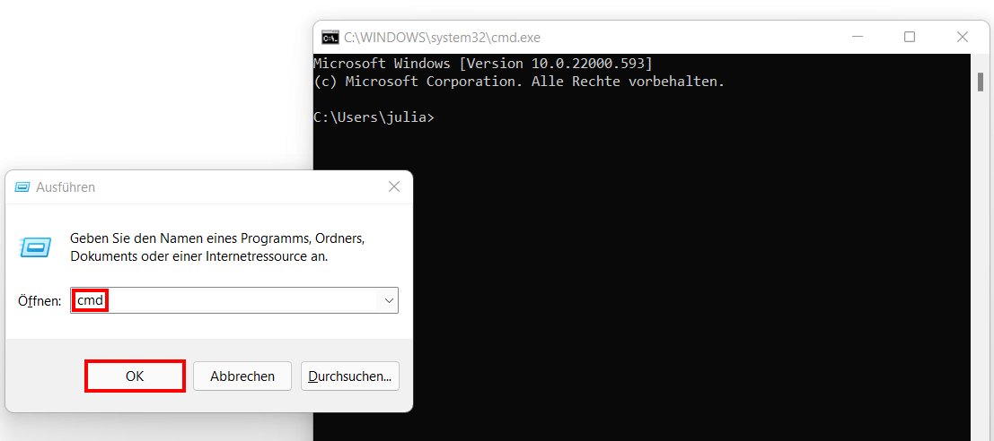 Windows 11: Aufruf der Eingabeaufforderung via „Ausführen“