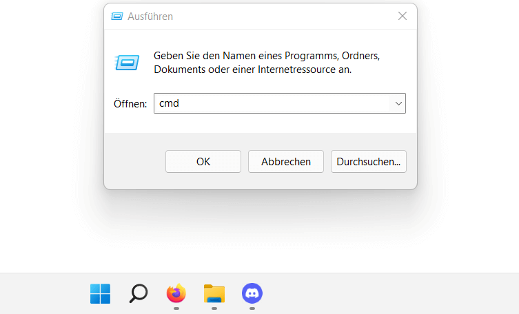 Windows 11: „cmd“ öffnen via „Ausführen“