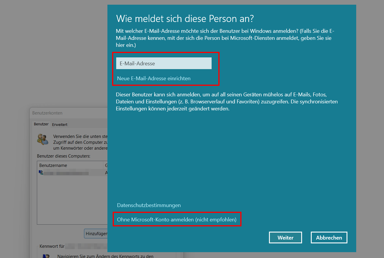 Windows 11: Fenster „Wie meldet sich die Person an?“