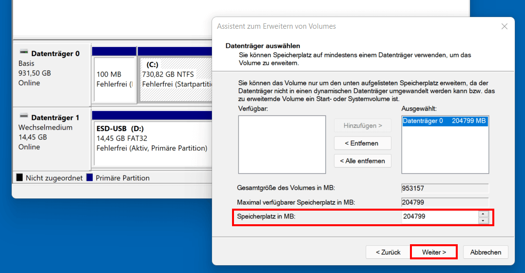 Windows 11: Volume-Erweiterung