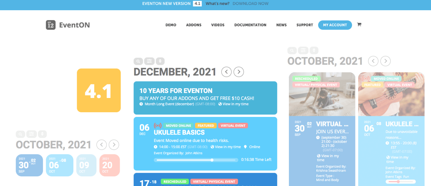 Screenshot der offiziellen Website von EventOn