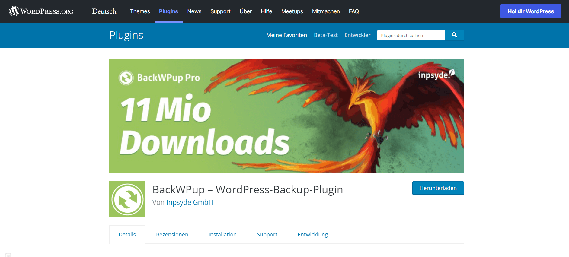 Startseite vom Plugin BackWPup