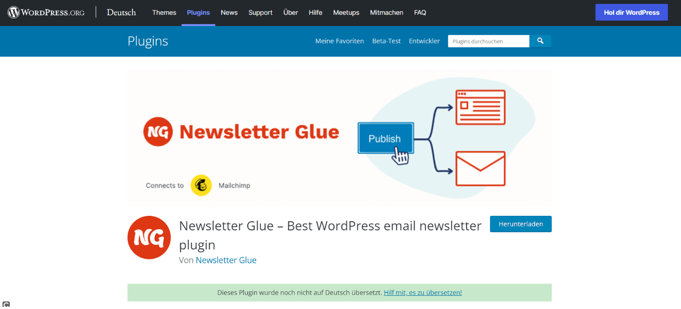 Startseite von Newsletter Glue