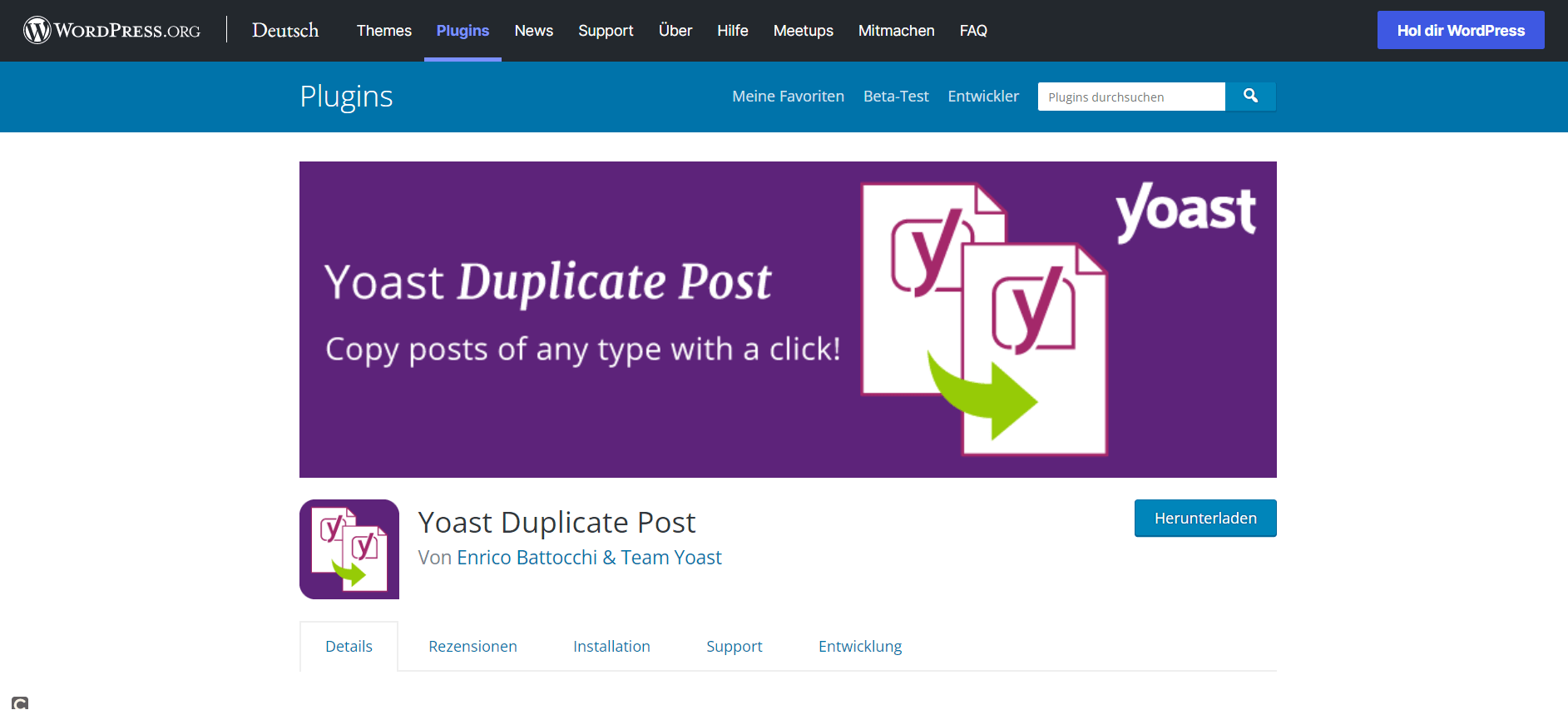 Startseite des WordPress-Plugins Yoast Duplicate Post