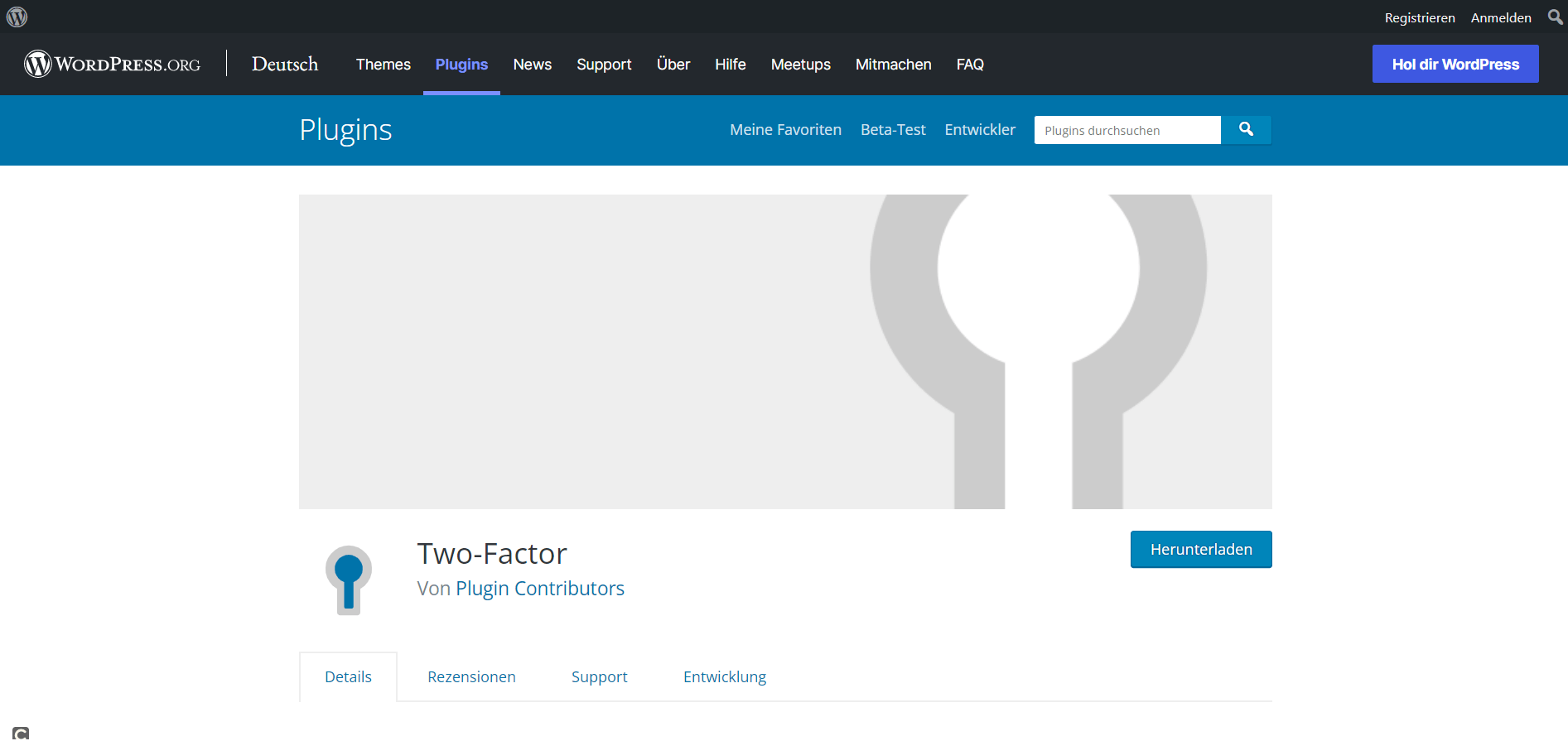 Startseite des Sicherheitsplugins Two-Factor